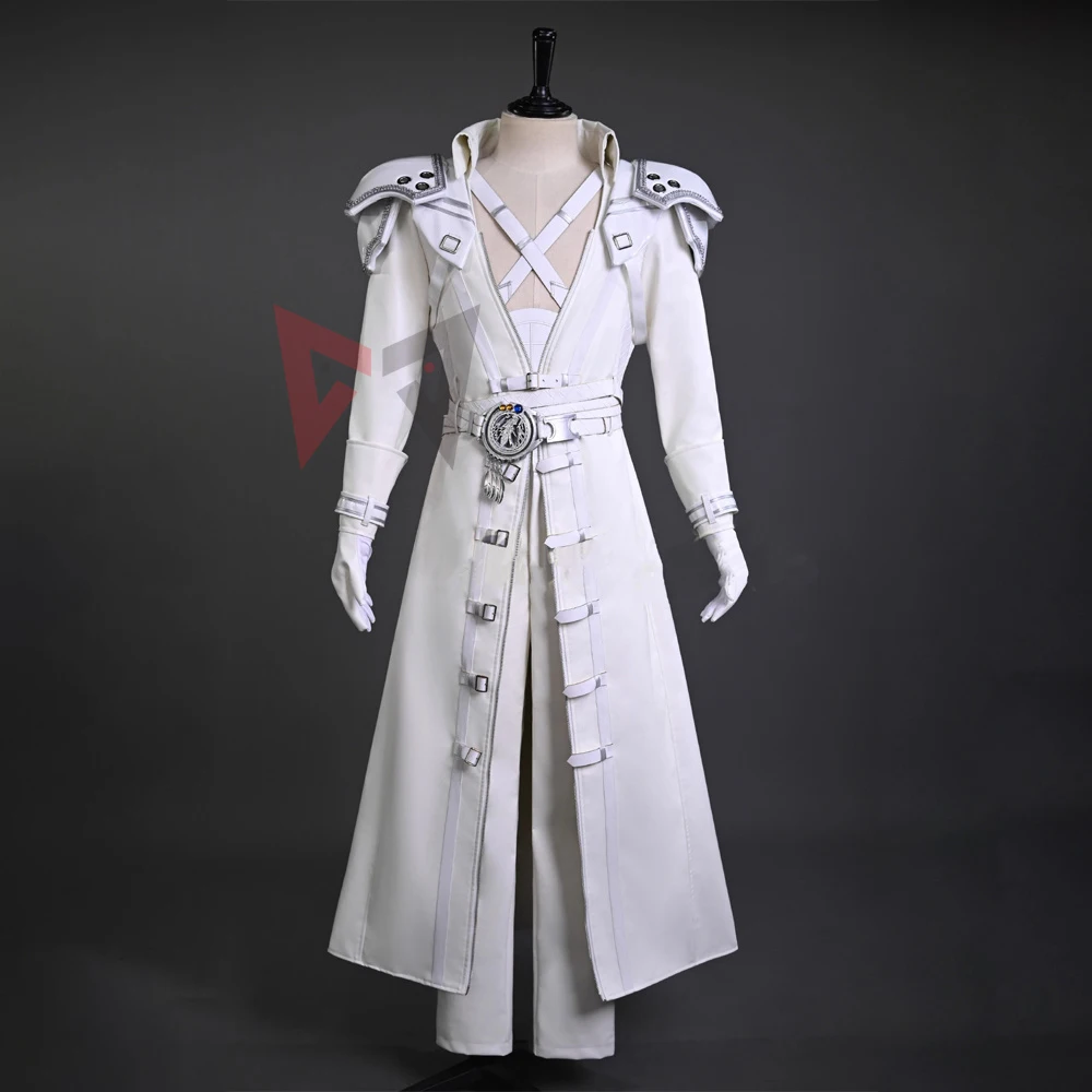 

New Final Fantasy 7 Sephiroth Cosplay Costume White Style PU Leather Jacket Belt Armor For Game Party Halloween Custom Made