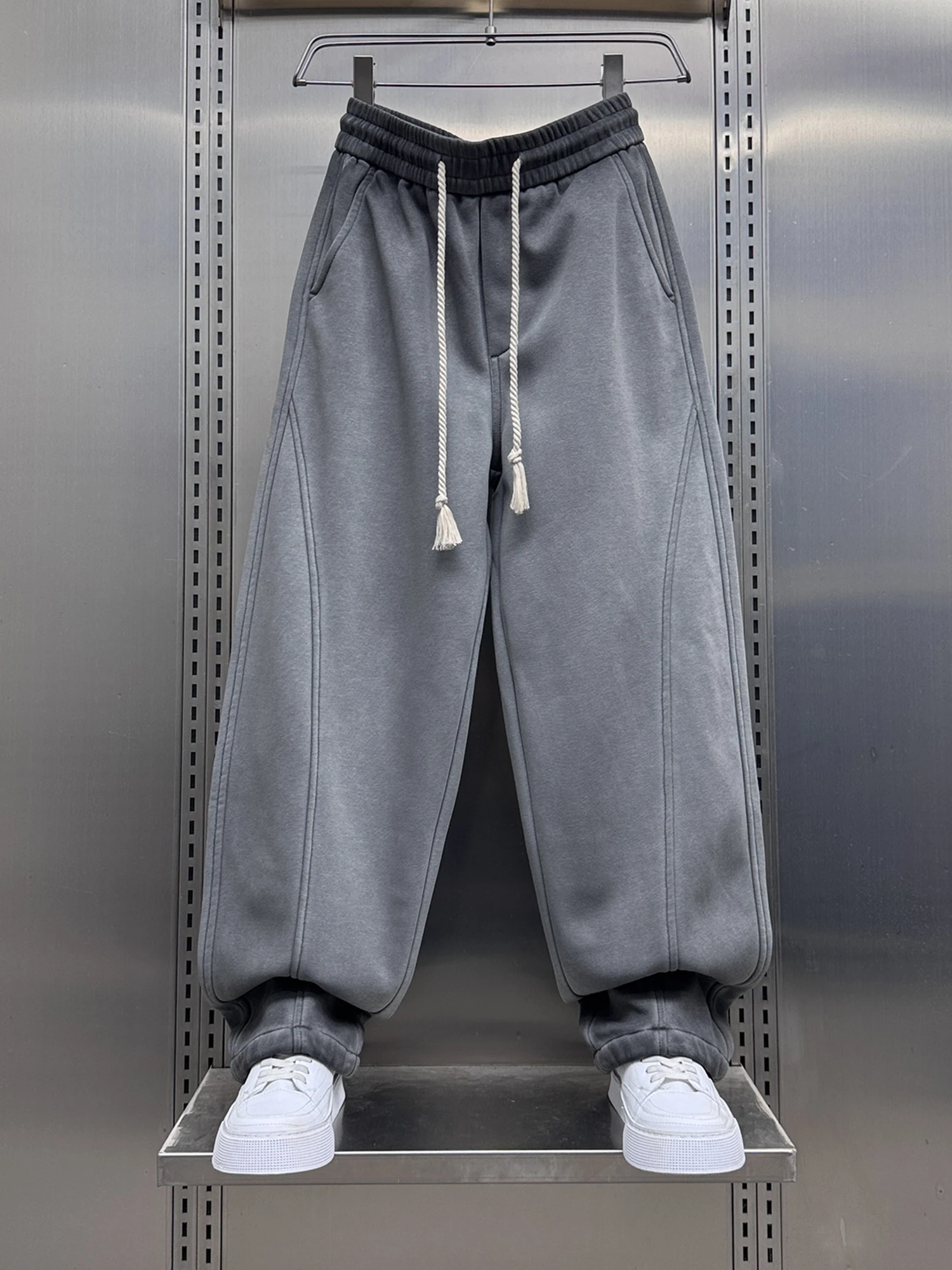 

Модные ретро-спортивные брюки прямого кроя с цветной подкладкой, мужские зимние новые повседневные брюки премиум-класса