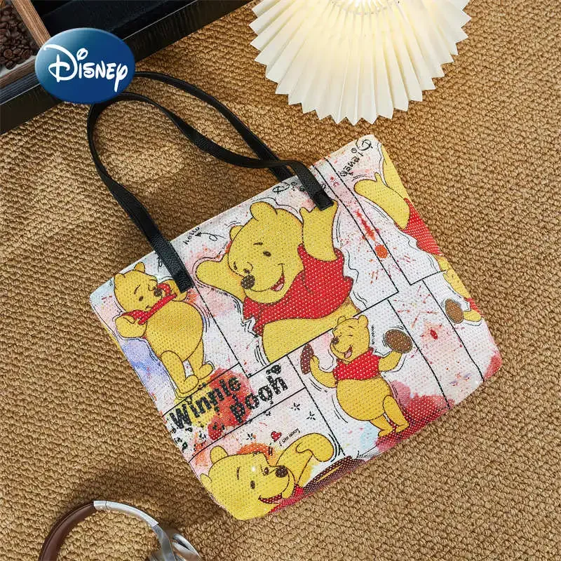 Disney Winnie The Pooh New Diamond Women's Handbag Cartoon Cute Women's Shoulder Bag Fashion Trend Women's Bag Large Capacity