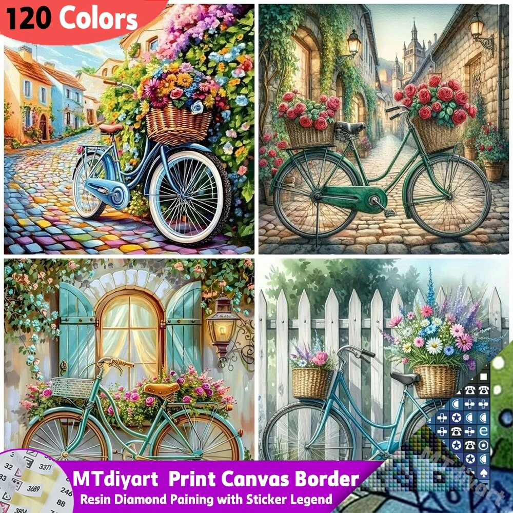 120 Colors Resin Printed Canvas Border Diamond Painting Symbol Stickers Vintage Bike Floral European Street Full Drill Craft