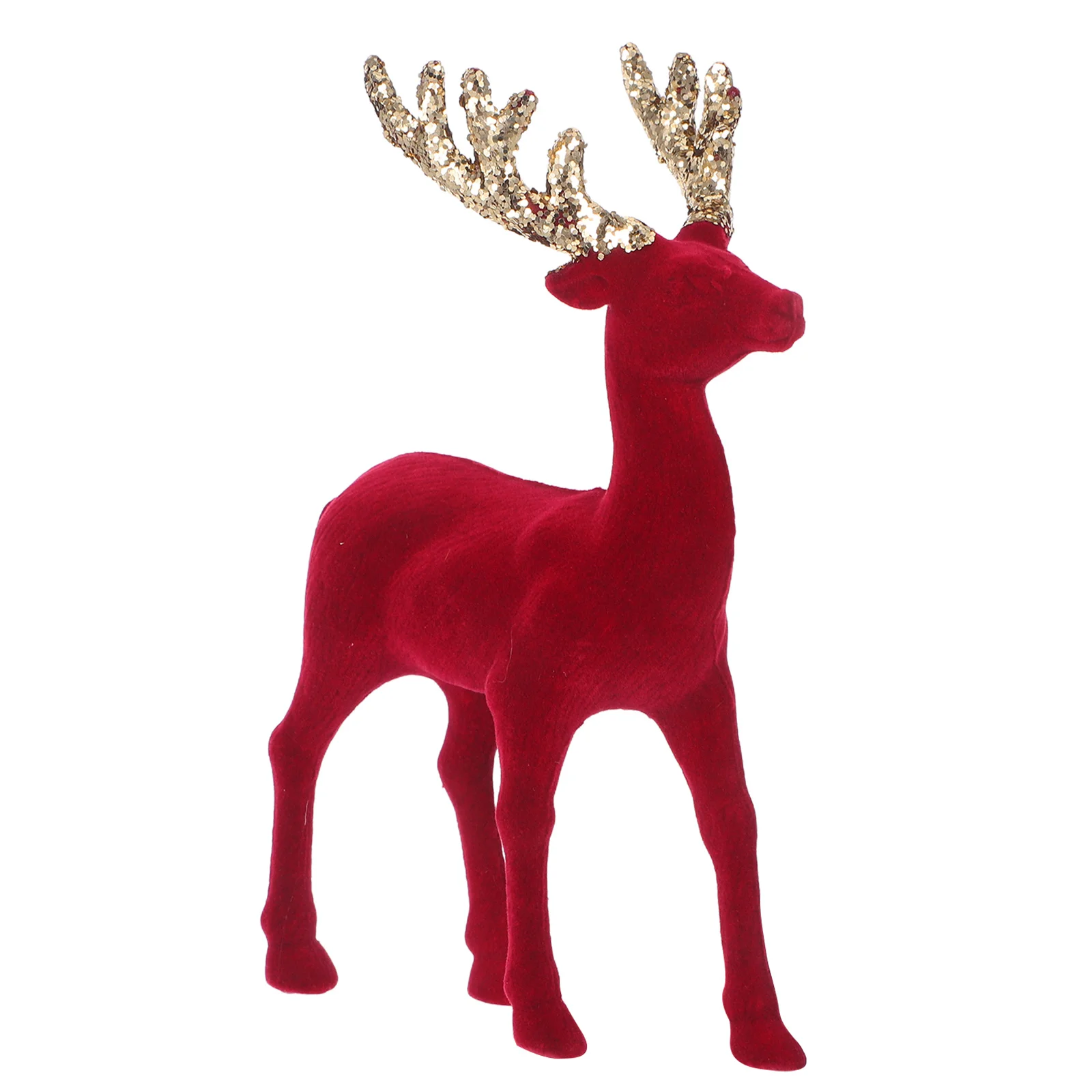 

Glitter Flocked Red Reindeer Statue Christmas Tabletop Decoration Holiday Centerpiece Deer Antler Velvet Flocked Reindeer