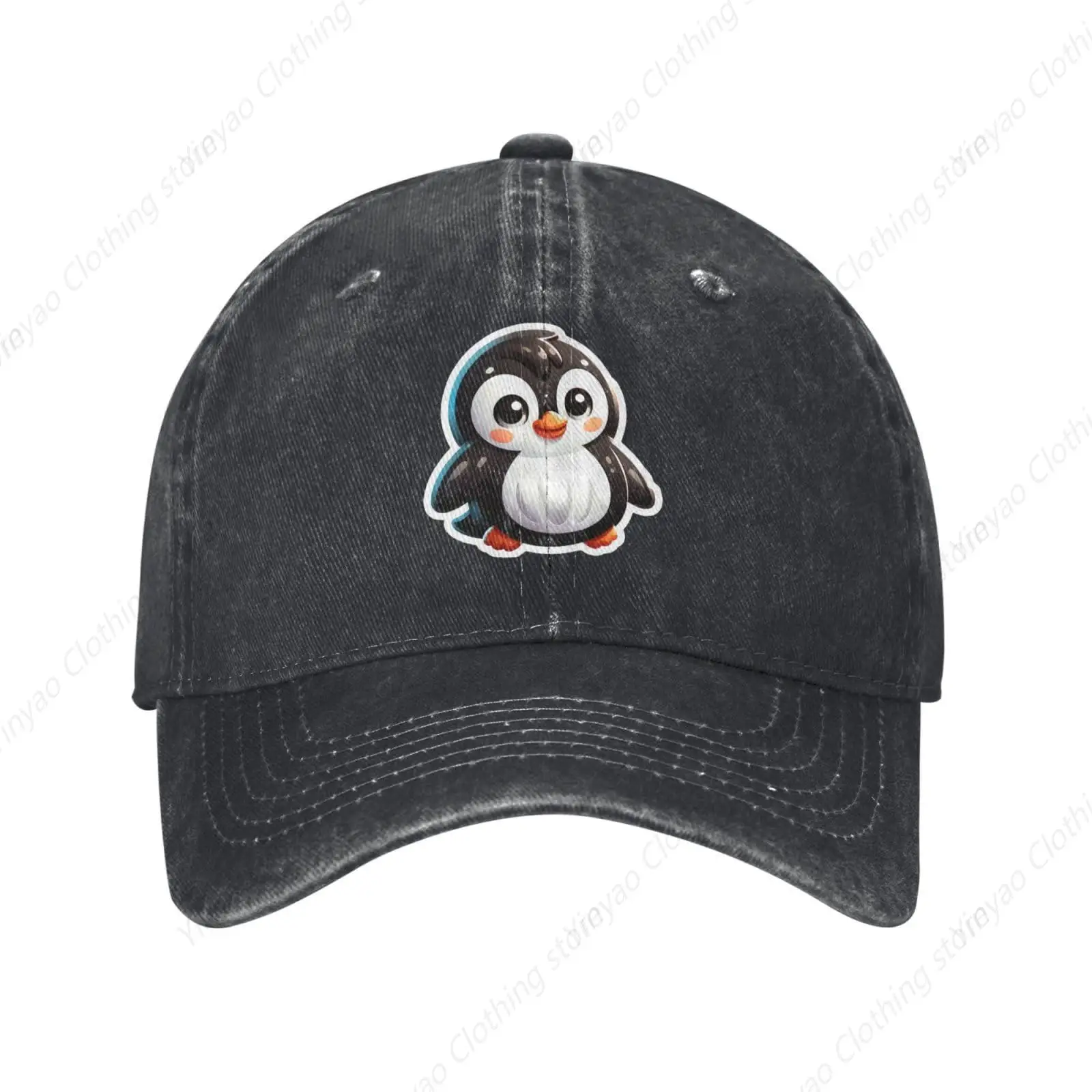 Interesting Penguin Printed Retro Cowboy Hat Golf Dad Hat Retro Washed Baseball Hat for Men and Women