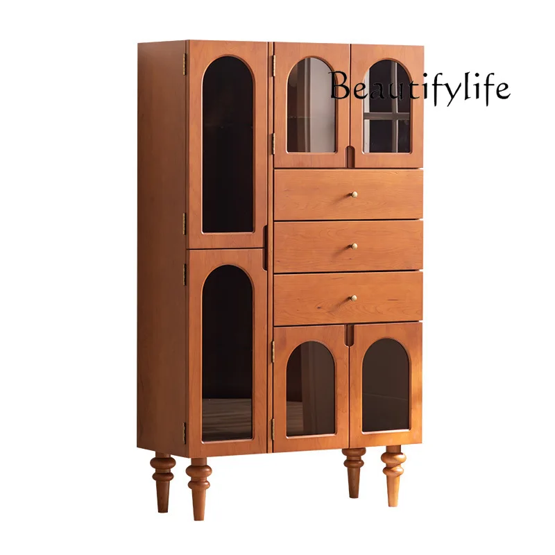 

American-Style Solid Wood Bookcase Furniture Bookcase Living Room European-Style Bedroom Retro Shelf Floor