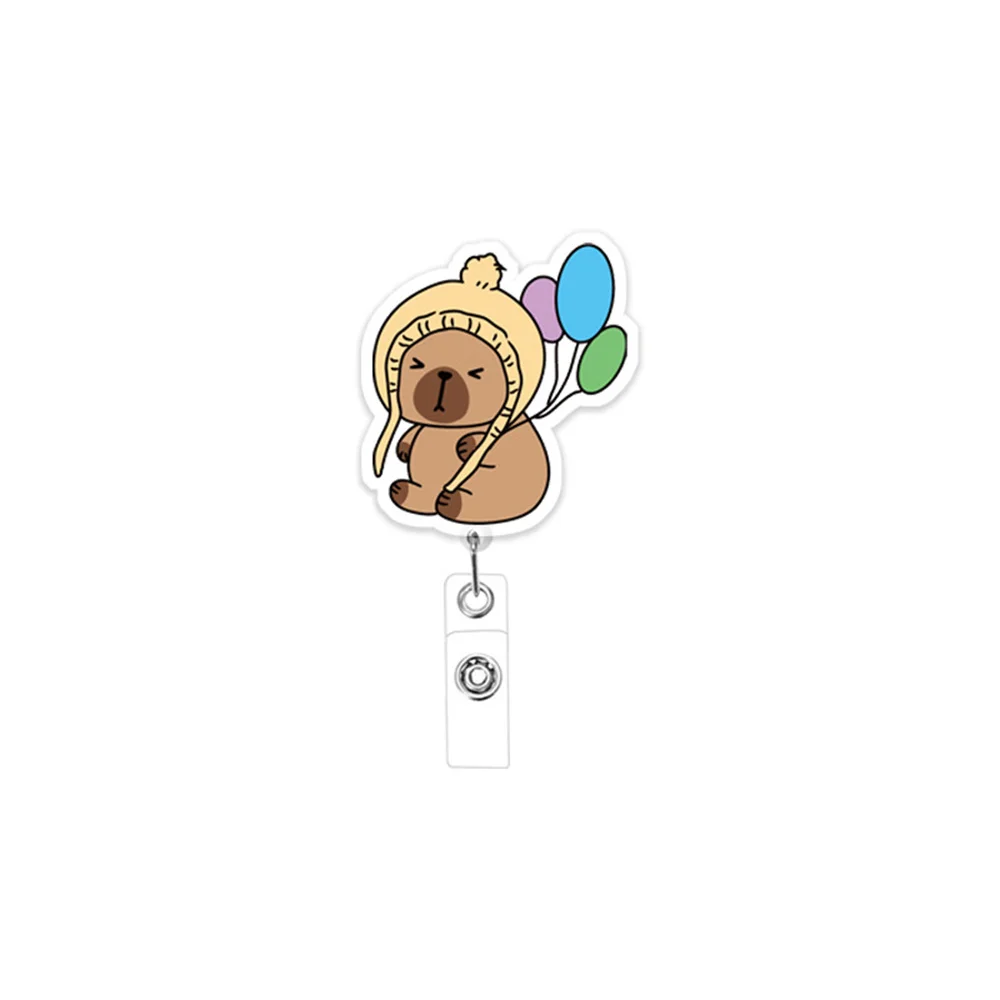 Retractable Badge Reel Compact Id Card Holder Acrylic Badge Reel Colorful Capybara Badge Reel For Nurse Healthcare Office