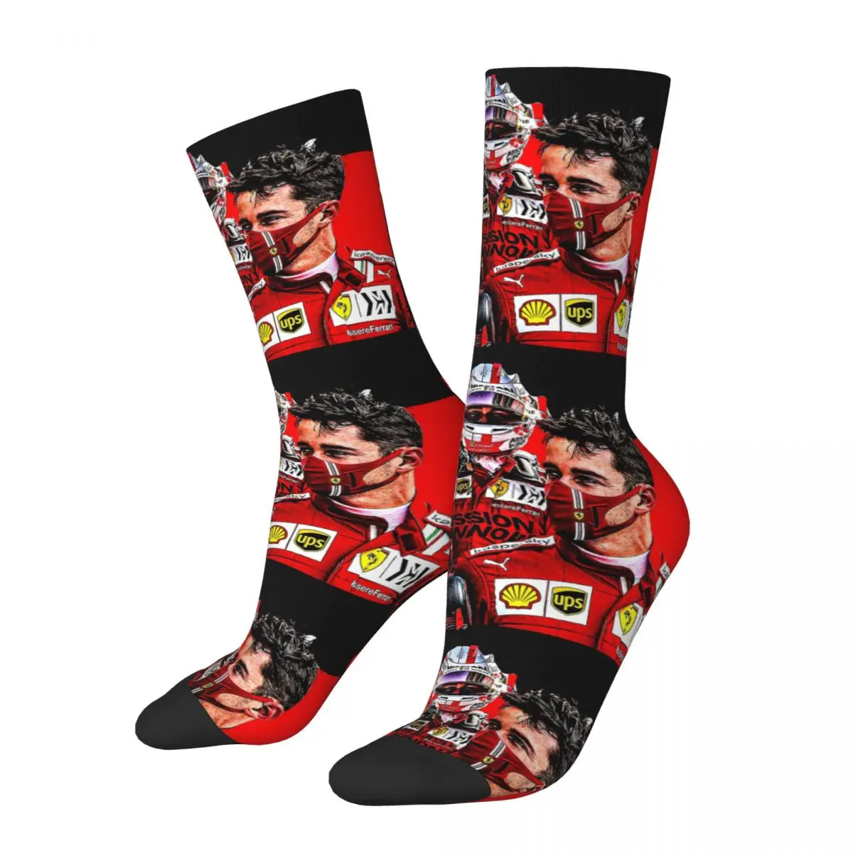 Happy Funny Men's Compression Socks Charles Leclerc 16 Red Vintage Harajuku F1 22 New Car Race Hip Hop Novelty Pattern Crew Sock