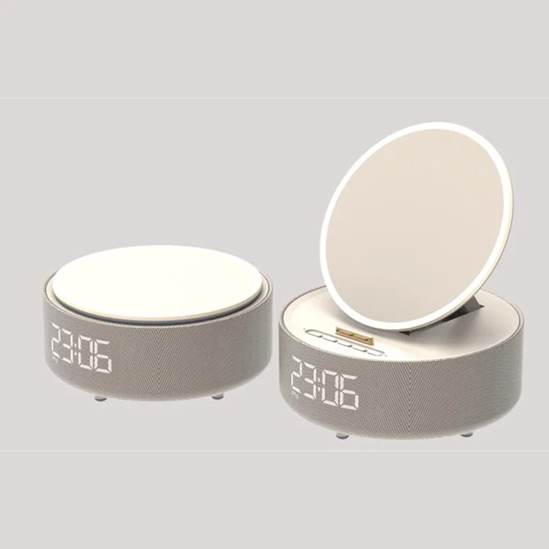 Multi-functional wireless charging makeup mirror bluetooth speaker alarm clock speaker convenient fresh mini speaker