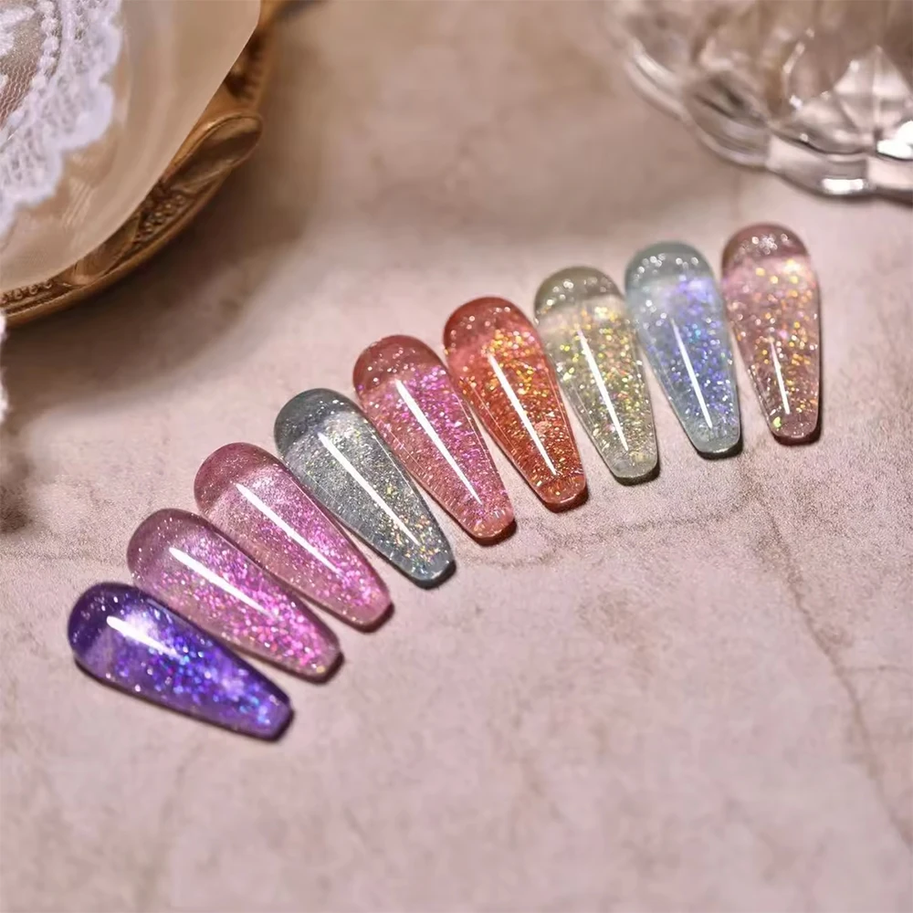 Vendeeni 9 Farben/Set Glitzer-Broken-Diamond-Gel-Nagellack, UV-LED-Gel-Lack mit reflektierendem Effekt und Display – Detail 11