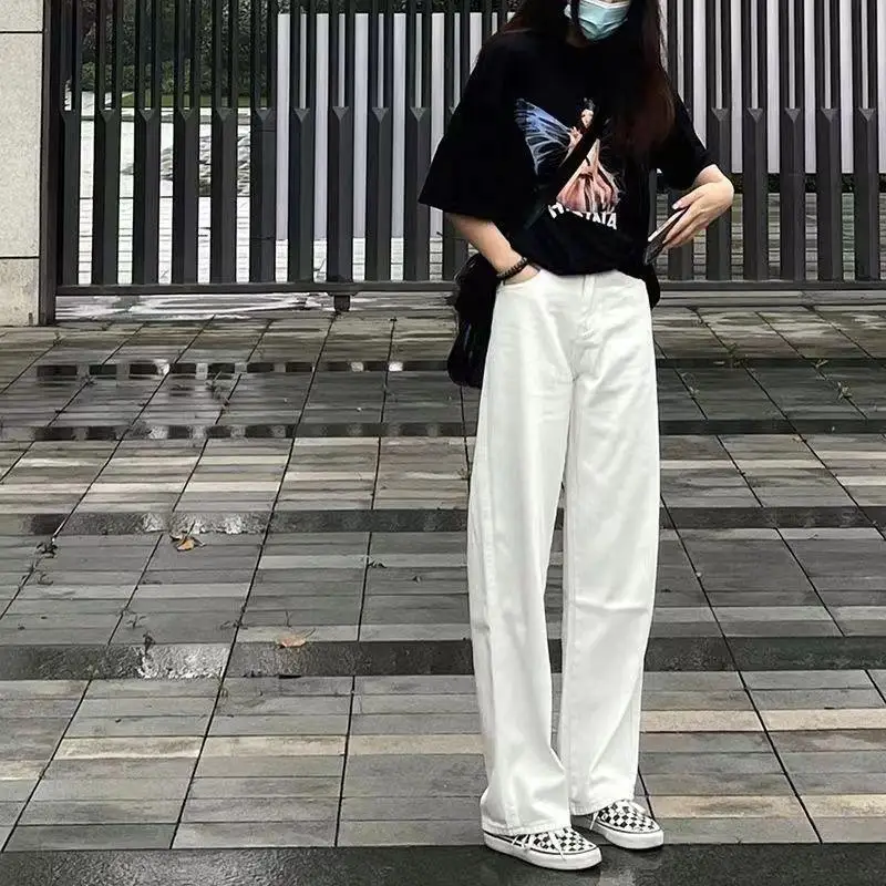Kawaii Hollekitty Jeans Women's Printed High Waist Loose Straight Casual Pants Sanrio Versatile Popular Fashion Motorcycle Pants image 2
