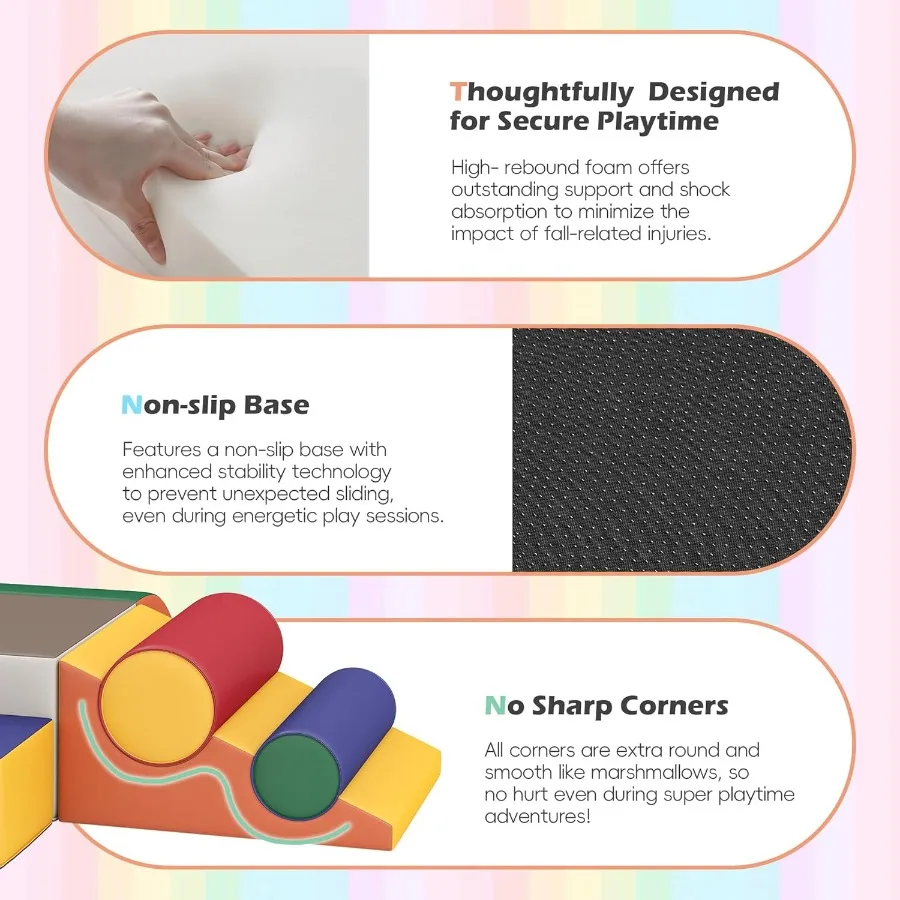 معدات ألعاب التسلق الداخلي لبنات التسلق الرغوية الناعمة مع صالة الألعاب الرياضية المصنوعة من جلد البولي يوريثان للتسلق والزحف الكلاسيكي باللون الرمادي معكرون الناعم