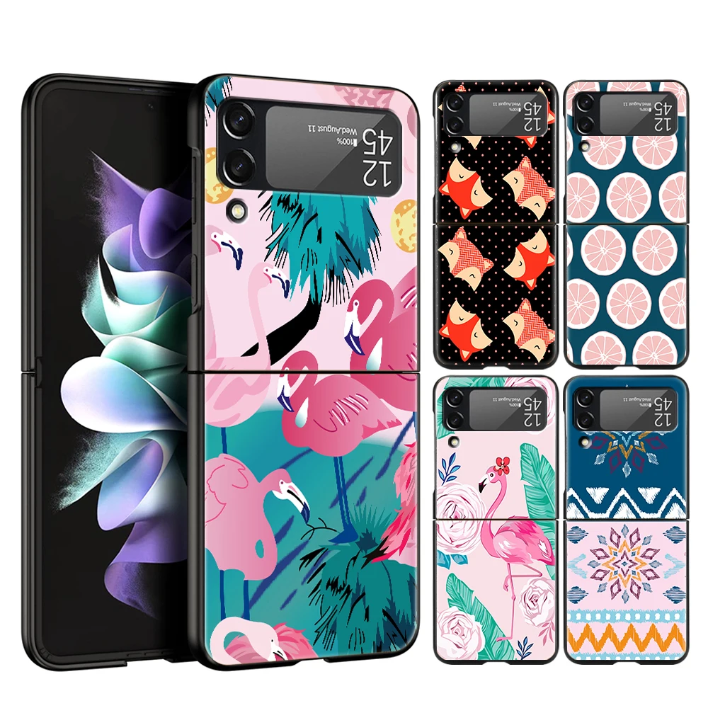 Phone Case for Samsung Galaxy Z Flip 3 4 5 6 7 8 Folding Shell For Samsung Z Flip4 PC Hard Cover Flower Bear Art