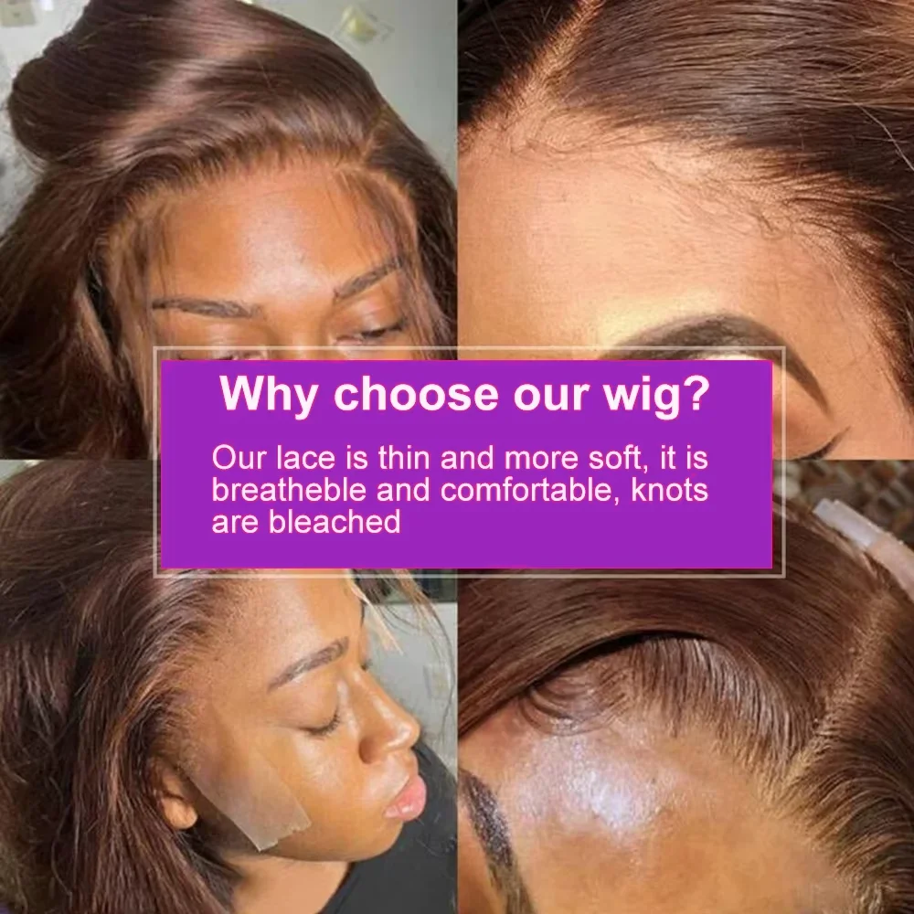 갈색 스트레이트 숏 밥 가발 13x4 4x4 HD 레이스 프론탈 가발 100% 인모 프리플럭 블랙 여성용 # 4색 14 16인치