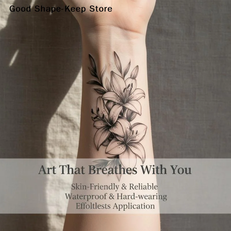daily1 Sheet Flower Temporary Tattoo,Lasts To 15 Days Waterproof Semi Permanent Sticker,For Women's Holiday Parties