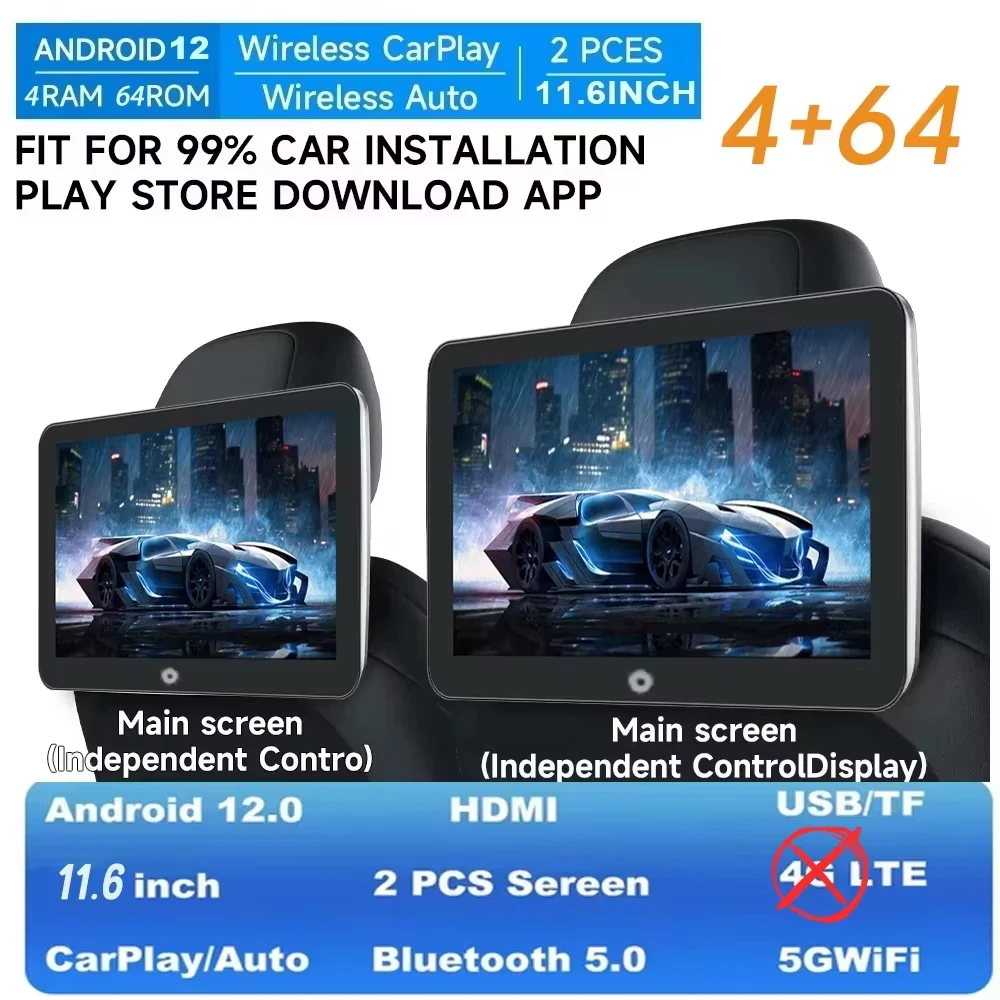 GcPaSr Android Auto CarPlay Autoschermen Achterbank Monitor Voor Hoofdsteun TV Scherm WiFi Film/Netflix/Youtube Online Video speler
