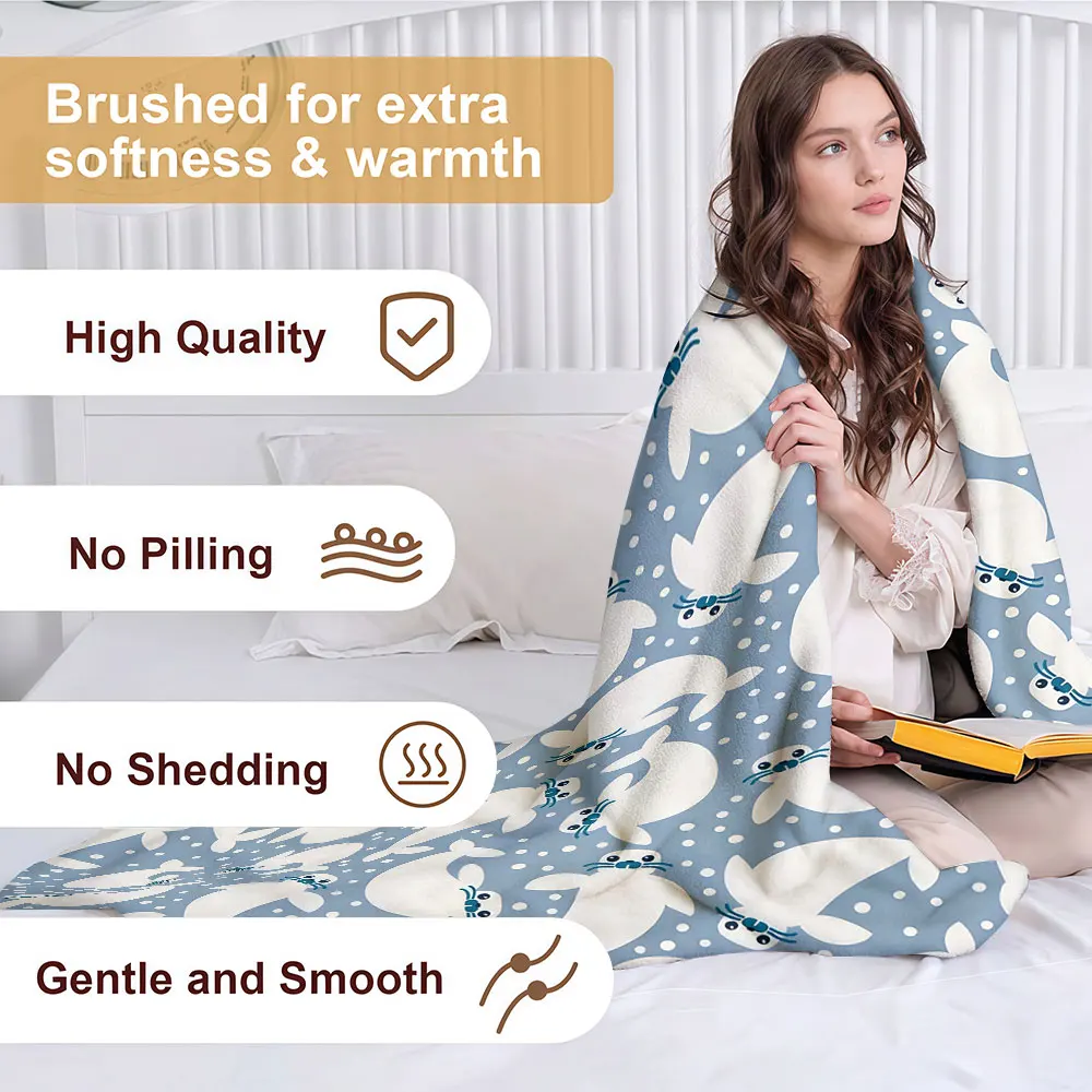 Cute White Seal Soft Warm Flannel Blanket Lightweight Cozy Christmas Halloween Home Decor Room