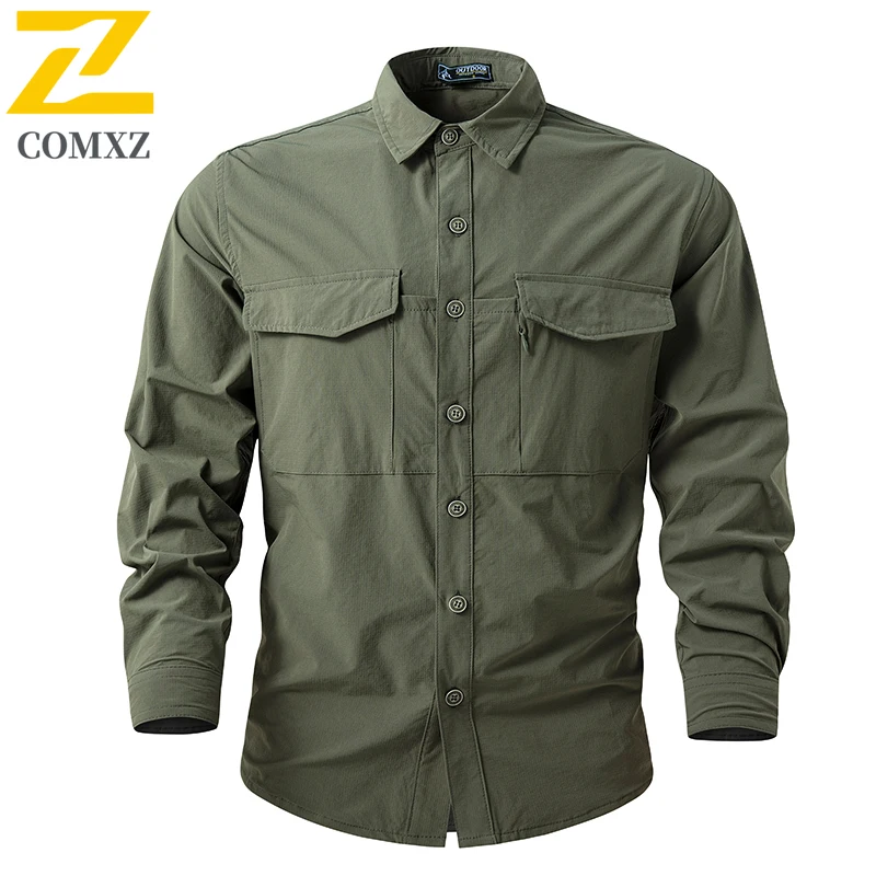 high quality Shirt Men's 2025 Spring and Autumn New Fashion Lap Button Shirt Jacket Male Casual Outdoor Camping Pocket Work Coat