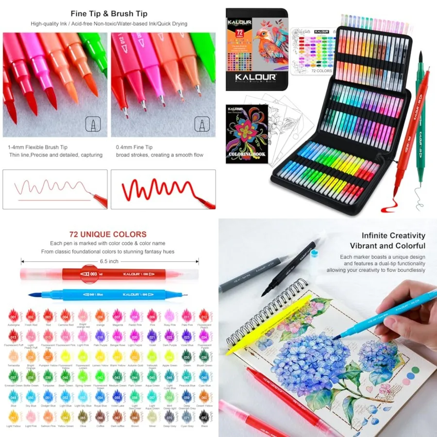

Набор художественных маркеров KALOUR 72, кисть с двойным наконечником и тонким наконечником для раскрашивания надписей и рисунков для взрослых, в комплект входит цветное число