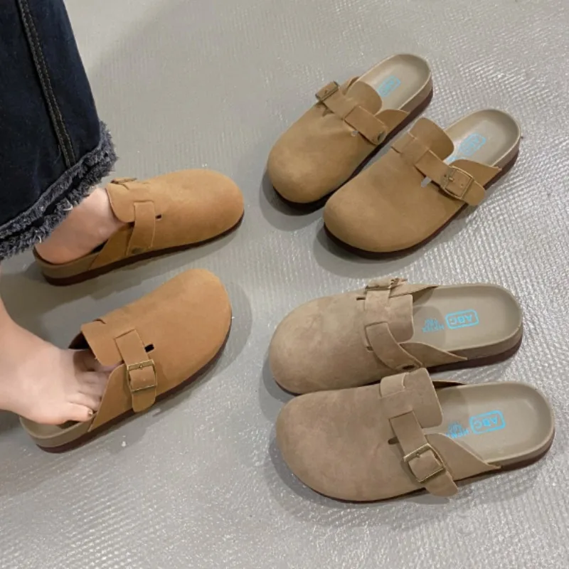 Classic Cork Slippers Women Outdoor Cork Mules 2024 New Women Cow Suede Clogs Shoes Comfortable Baotou Slippers Slides Women