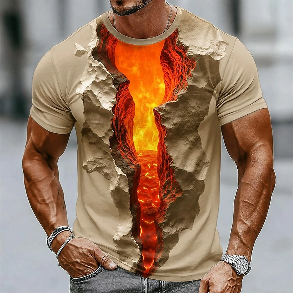 Flame Magma Pattern Men's T Shirt Funny 3D Print Tees Hip Hop Trend y2k Clothes Casual O-neck Short Sleeve Fashion Loose Men Top