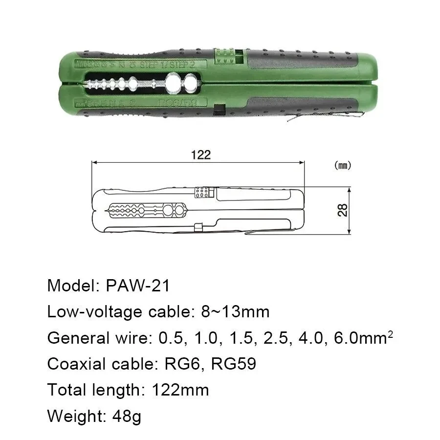 Engineer PAW-21 Mini Wire Stripper and Cutter Multiple Heavy Duty Wire Stripping Tool Working Range 0.5 - 6.0m㎡