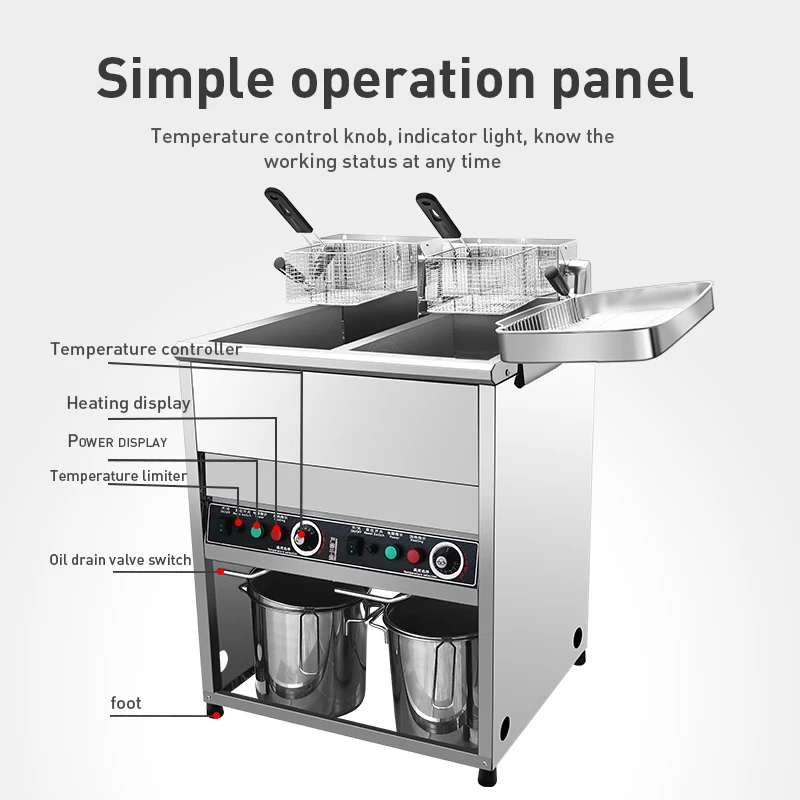 40L+40L Commercial Electric Fryers Vertical Double Cylinder 2 Basket Deep Fryer with Cabinet