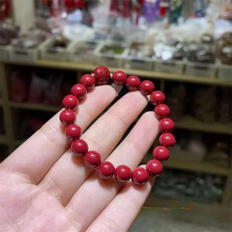 

Браслет из натурального киновари с двойным слоем, мужской и женский, с шестью словами истин, круглые бусины, браслет Тайсуй для женщин