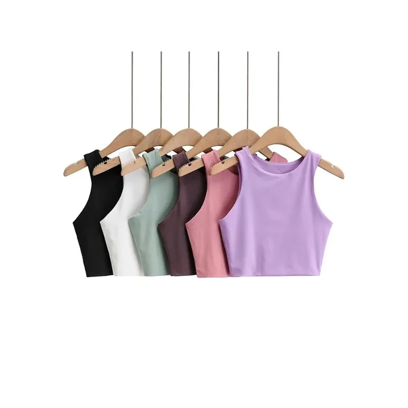 

2026 Summer Fashion Women Sexy Slim Tops O-neck Sleeveless Double Nylon Ladies Good Quality Tank Tops 6 Colors