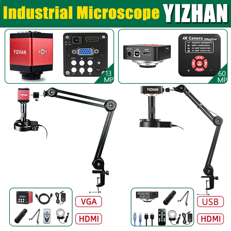 

YIZHAN 4K Electronic Microscope 150X 60MP Industrial Camera VGA HDMI USB Connect Mobile Phone PCB Maintenance Welding Observe