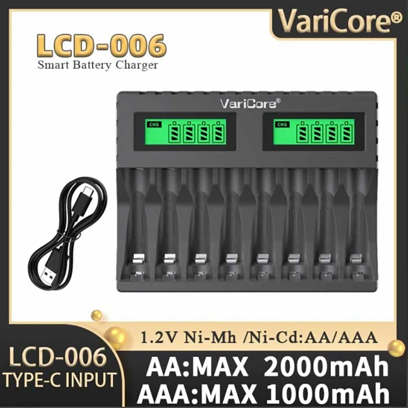 

2025 Varicore LCD-006 NiMH battery charger intelligent protection AA AAA 8-slot charger, essential for drone remote control toys