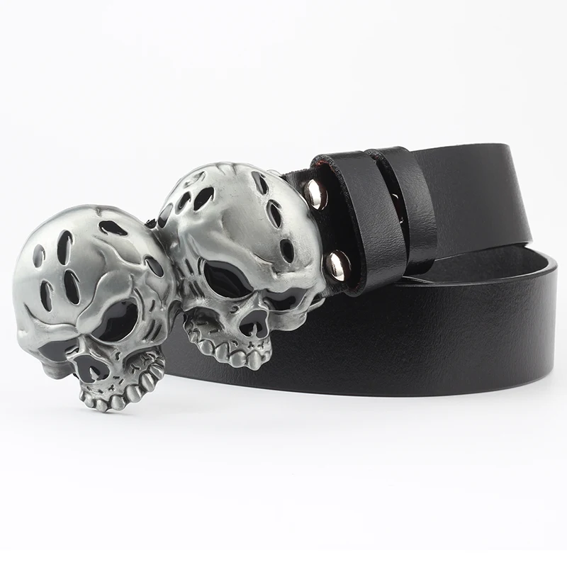 Fashion Hip Hop Style Belt Death\'s Head Skull Buckle Cowskin Leather Belt Crossbones Skeleton Reggae Heavy Metal Rock Decorative