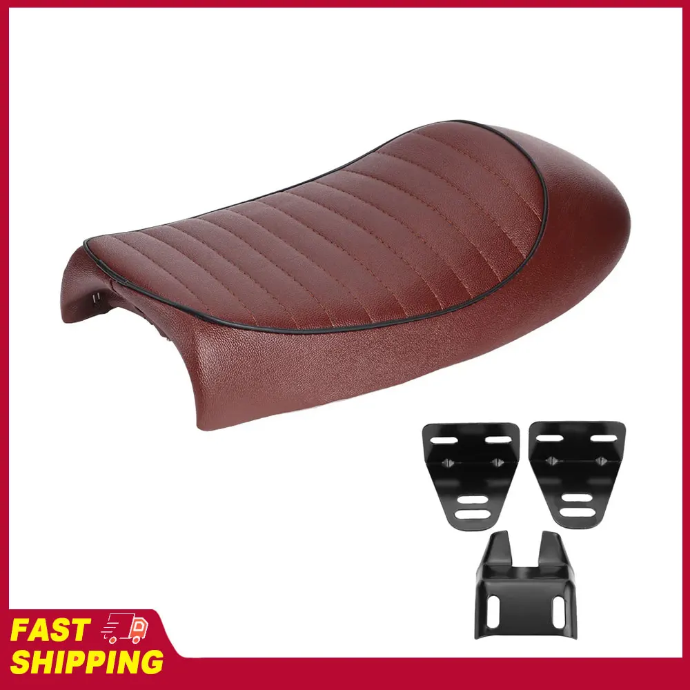 Assento de Motocicleta em Couro PU Vintage Cafe Racer, Almofada Plana para CG125 GN CG CB400SS