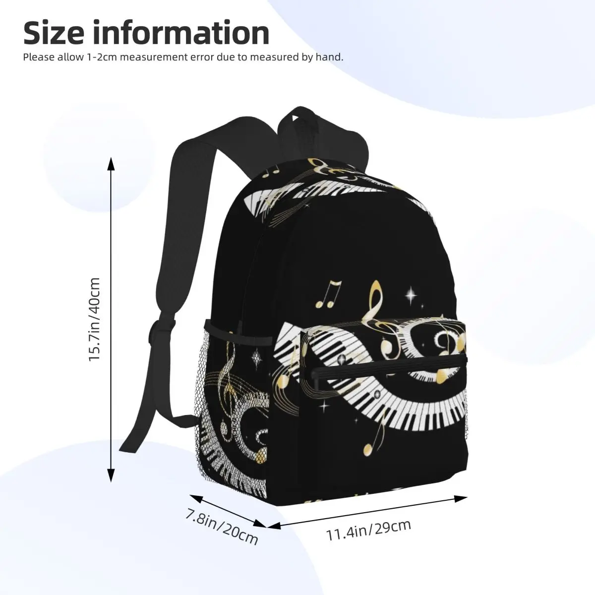 Piano Keyboard Music Notes Student Backpack School Bag Hiking Travel Daypack for Men Women Fashion Bookbag Shoulder Bags