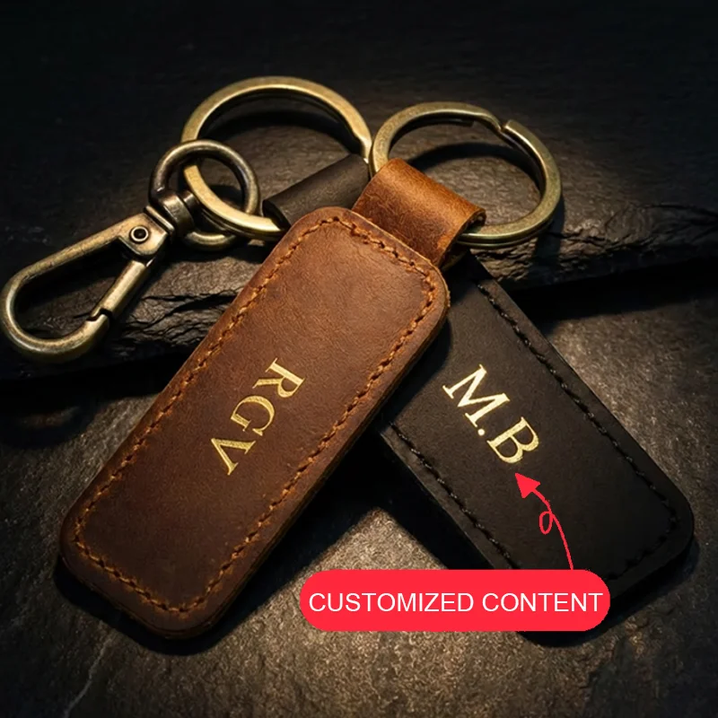 1 Stück Maßgefertigter PU-Leder Schlüsselanhänger Modischer Metall-Schlüsselring Taschenanhänger Autoschlüsselhalter Accessoires für Männer Frauen Geschäftsgeschenk