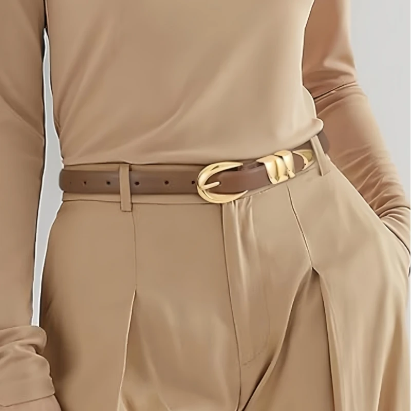 Cinturón de PU ajustado para mujer, cintura fina, pantalones vaqueros, pantalones formales, cinturón negro de moda con hebilla dorada