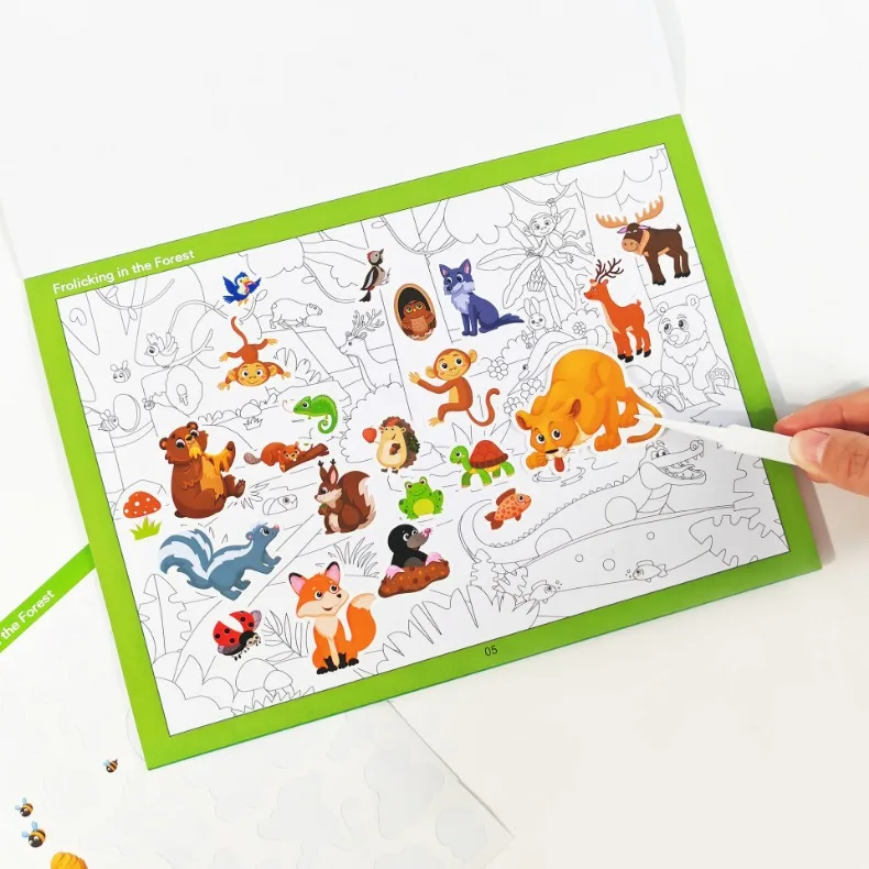 Fun Sticker Book, Search and Find Sticker Book Fun DIY Toy Book for Children Aged 3-10 Looking for Animal Parent-Child Interacti