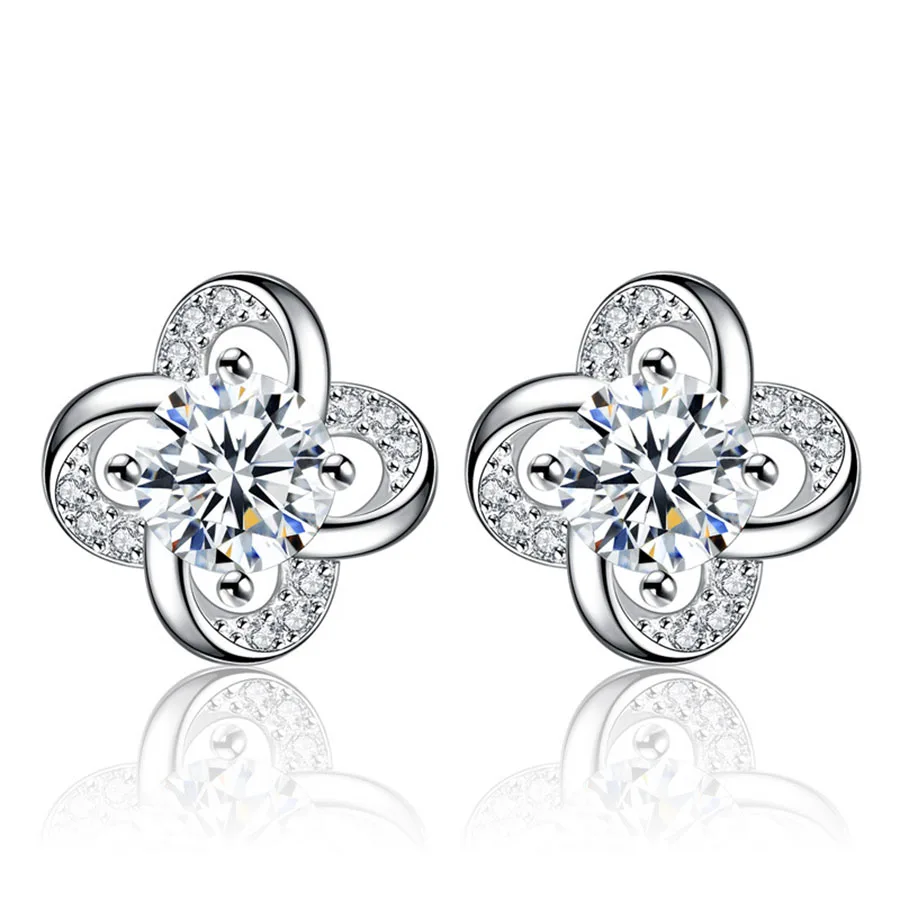 Brincos requintados trevo de quatro folhas brincos de zircão para mulheres brincos de prata brinco de cor brincos de jóias de earing brincos presente