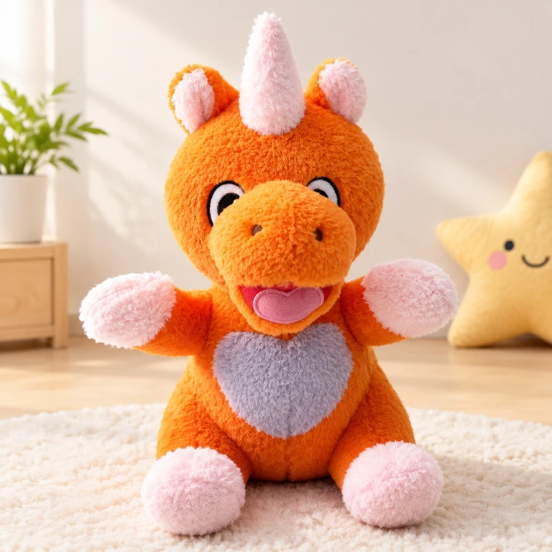 25cm Buddy The Unicorn Plush Toy Embroidered Orange Unicorn Stuffed Doll Soft Fluffy Animal Plushie Companion Doll Birthday Gift