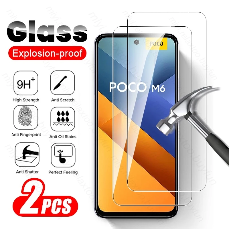 2PCS 9H Tempered Glass Case For Xiaomi Poco M6 4G Protective Glass On Xiomi Pocophone Poxo Poko Little M6 M 6 Pro M6Pro 6Pro 4G