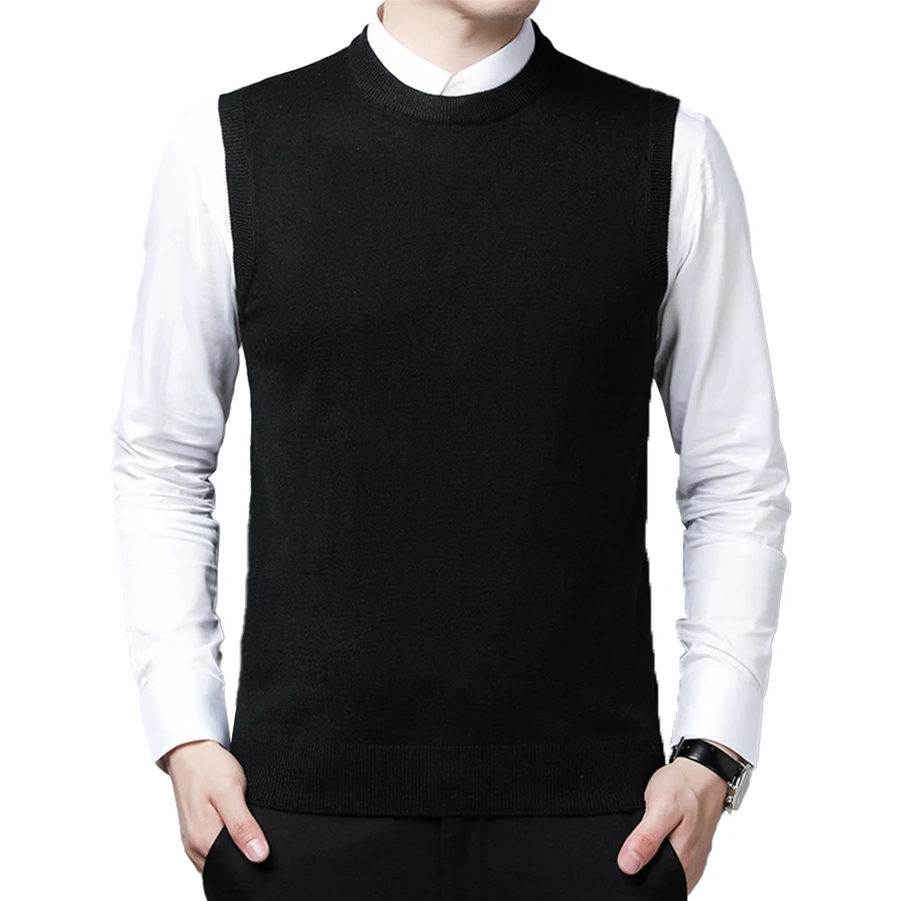 Men's Sweater Vest Korean Round Neck Business Casual Fitted Version Black Light Grey Sleeveless Knitted Vest Tops Male Clothing