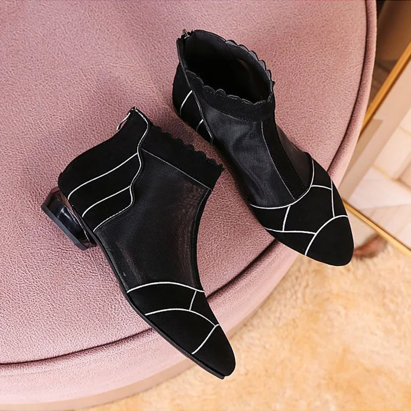 Women\'s Summer Boots Ladies Luxury Elegant Ankle Shoes For Women Trends 2024 Comfortable Low Heels Outdoor Black Fashion Boots