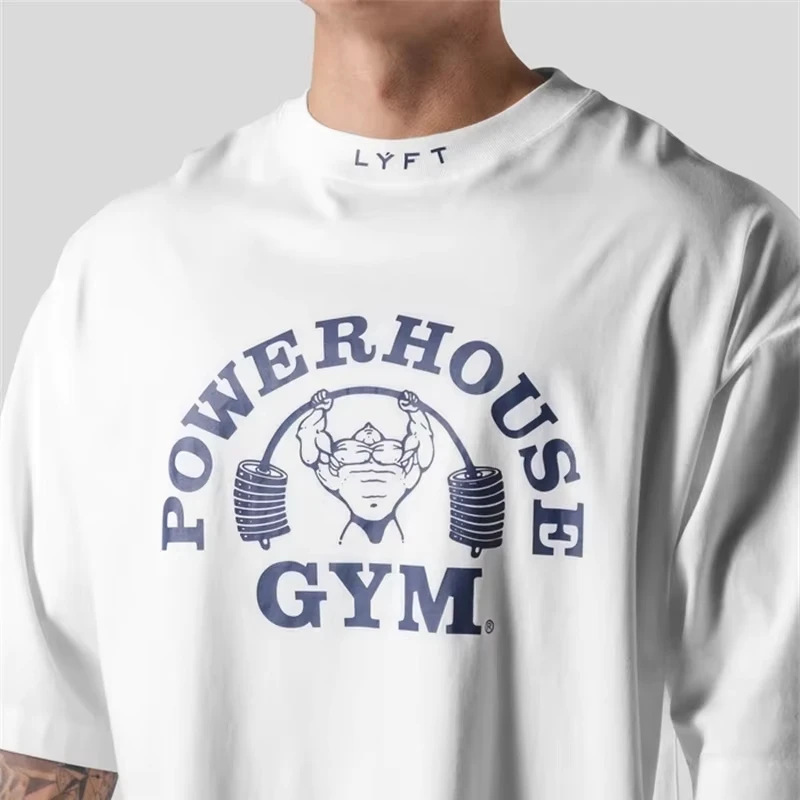 LYFT Jointly Men Running Sports Cotton T-shirt Gym Fitness Body building Loose Print Shirt Summer Male Jogging Training Tee Tops