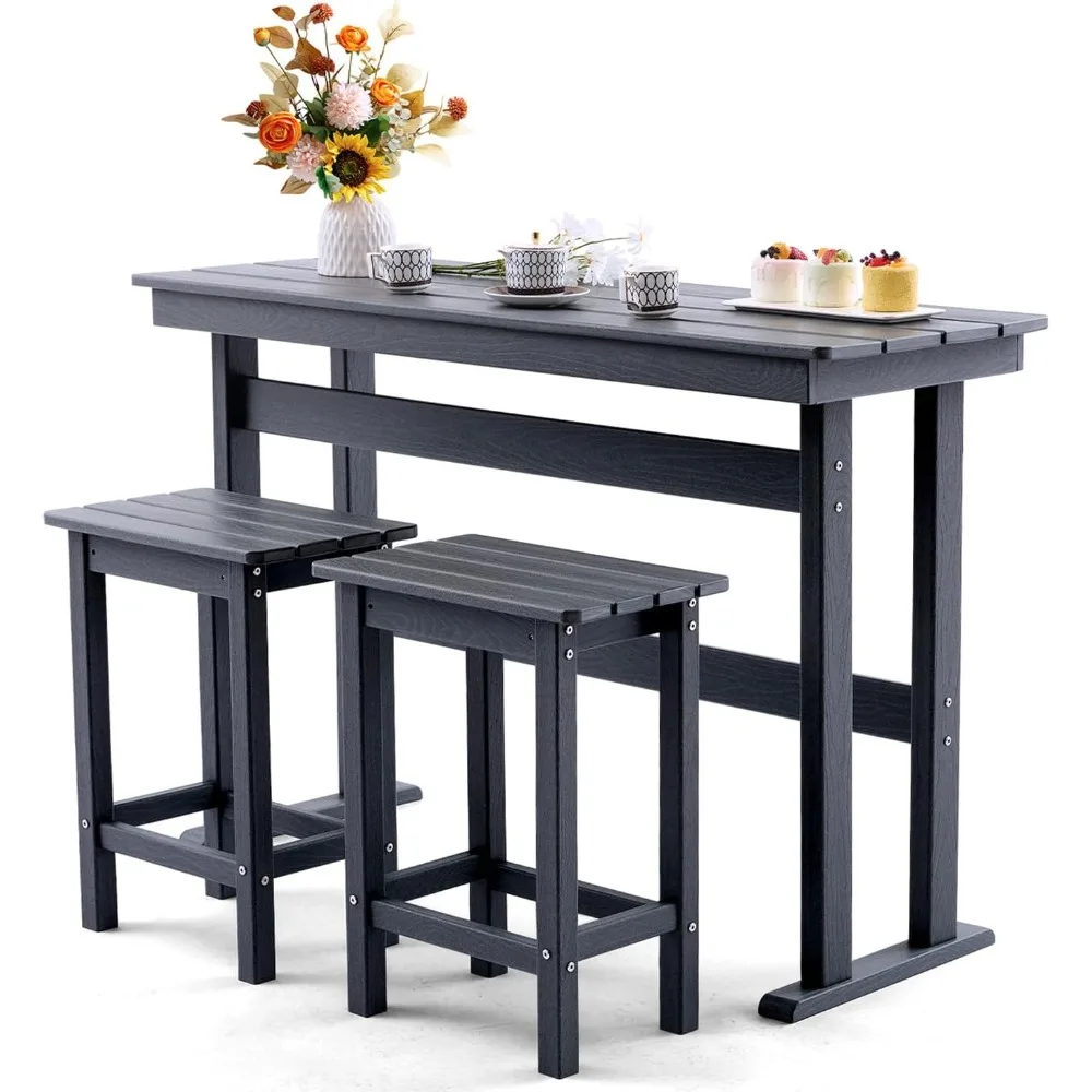 

3 Piece HDPE Outdoor Bar Height Table and Chairs Set of 2 Includes High Top Patio Table and Chairs, Outside Patio Bar Set for Bi