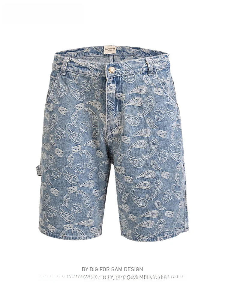 

Шорты-джинсы Big for Sam Acid Washed для мужчин и женщин, летние, в стиле High Street, хип-хоп, с цветочным принтом, из хлопкового денима, молодежные, модные