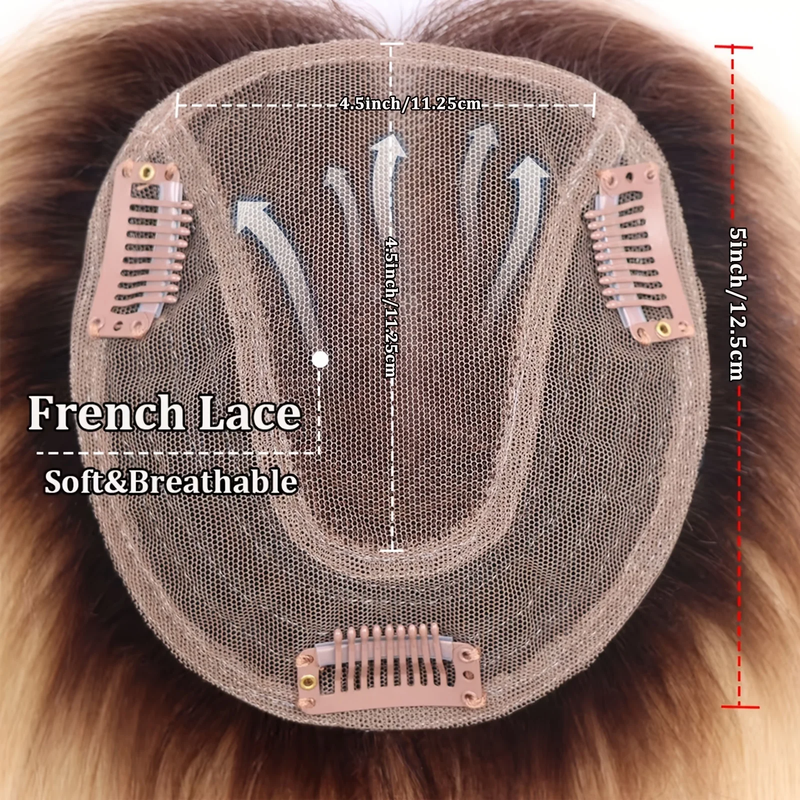 Invisible Ombre Blonde Human Hair Toppers Breathable Lace Hairpiece For Women Highlight Hair Toppers Toupee For Thinning Hair