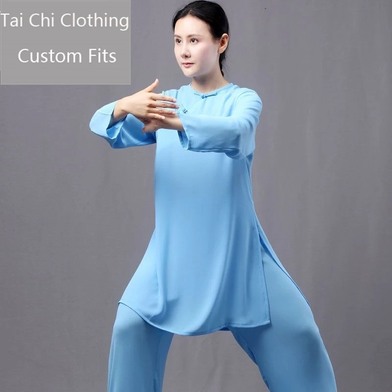 Thin Ice Silk Shadowboxing Exercise Clothing Female Blue Tai Ji Suit Summer New High-End Breathable