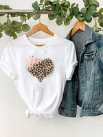 Fashion Printed Short Sleeve Tee Women Clothes T Female Flower Leopard Love Heart Clothing Summer Casual Graphic T-shirts