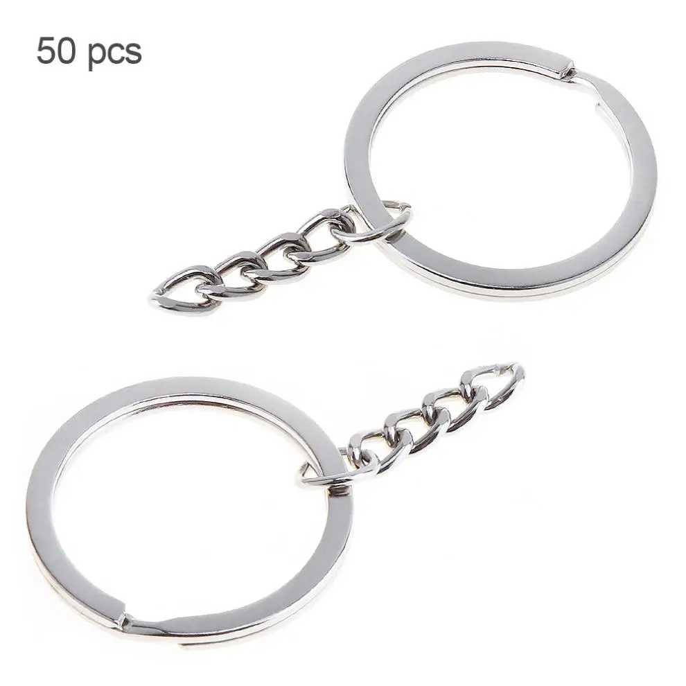 

Цепочка для ключей, металлический держатель для ключей с 4 узлами, разрезные кольца, плоский круг 30 мм, аксессуары «сделай сам», 50 шт.