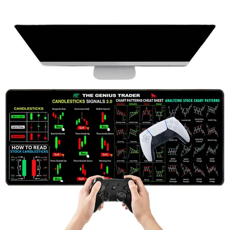 Rubber Stock Market Trader MousePad Large Candlestick Pattern Chart Keyboard Mousepad Investor Desk Mat 300*800mm