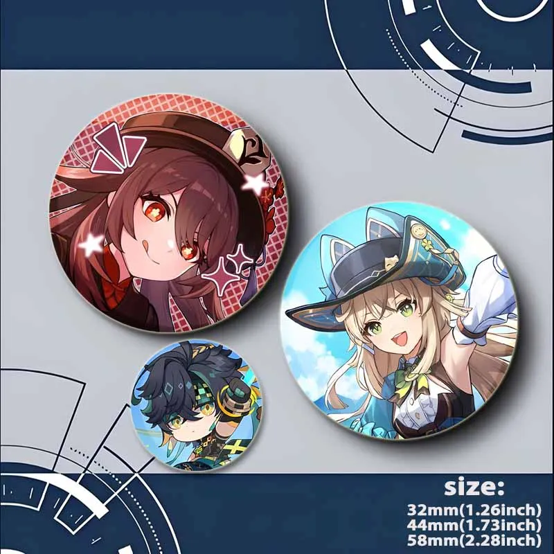 Hot Collections Game Anime Genshin Impact Brooches Round Display Enamel Pins Backpack Accessory Cartoon Badge Jewelry Gifts
