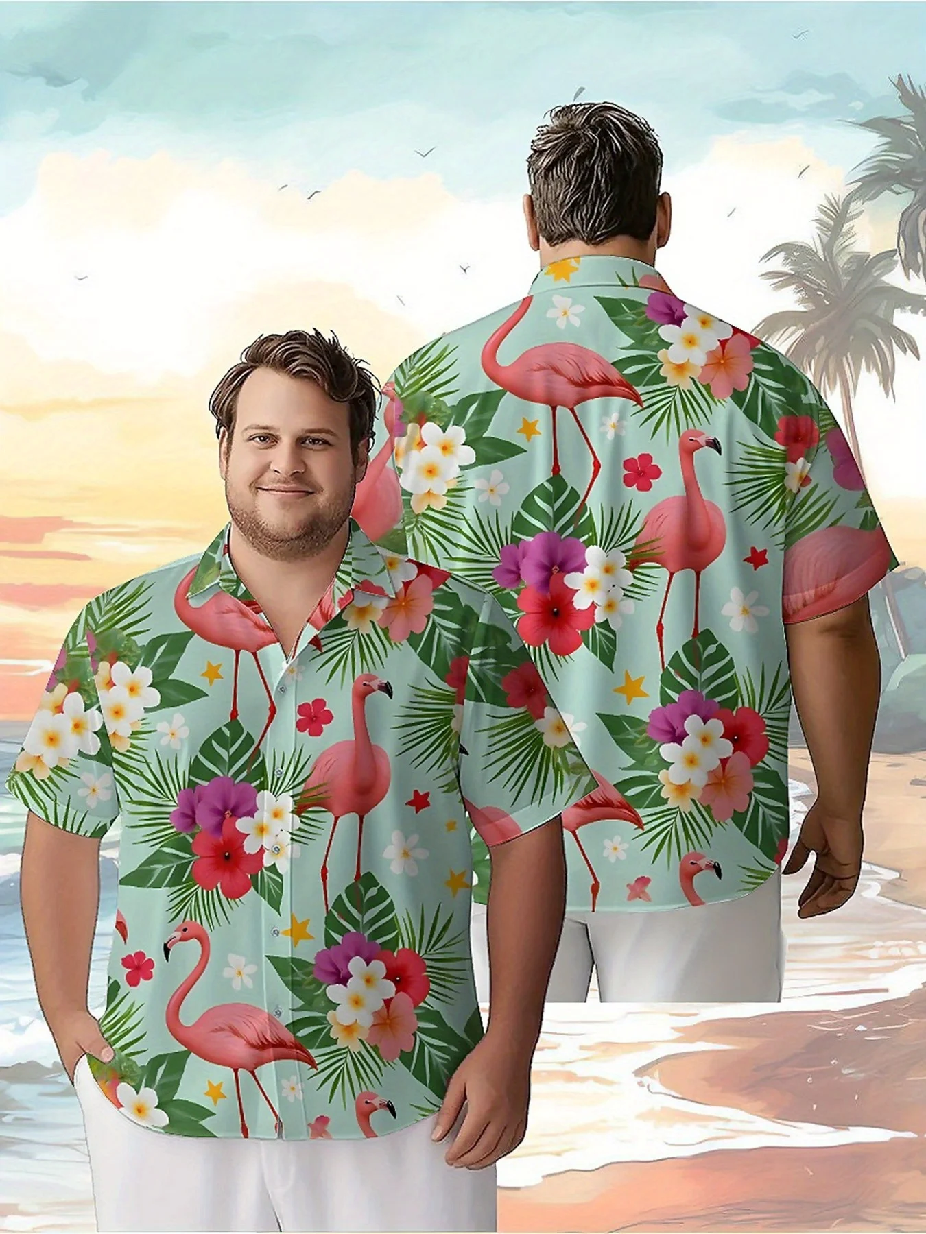 

Men's Plus Size Hawaiian Shirts Tropical Pink Flamingo Pattern,Unisex Baggy Aloha Shirts,summer Alternative Clothing
