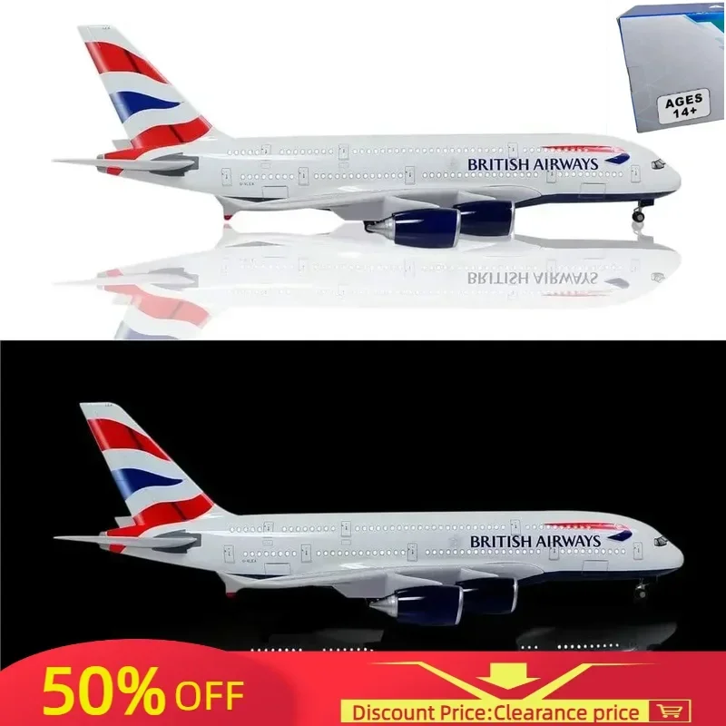 

1:160 Scale Diecast Plane Model British Airways A380 Model Airplane Collection with LED Light Touch or Sound Control for Gifting